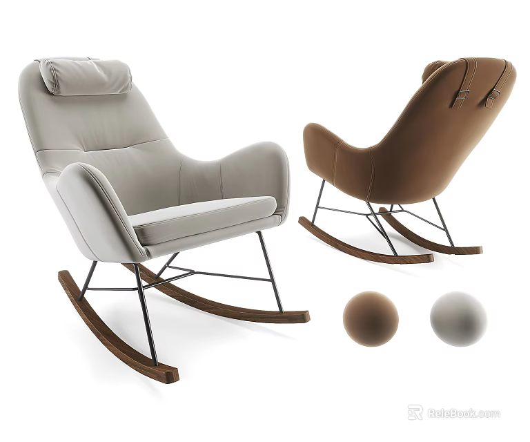 Comfortable Leisure Rocking Chair in Light Gray and Brown with Color Choices 3d model 