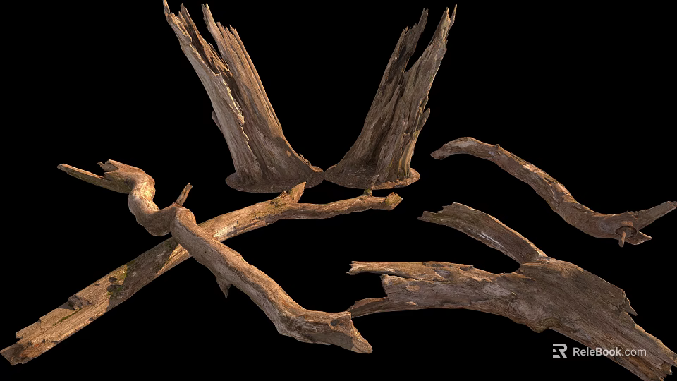 Natural Stone and Wood Pieces Showcasing Raw Textures and Organic Shapes 3d model 