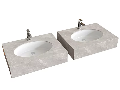 Two Modern Marble Washbasin Countertops With Sleek Faucets And Smooth Surface Design 3d model