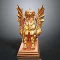Golden Winged Lion Statue With Detailed Wings And Ornate Pedestal