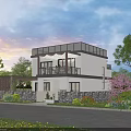 Modern Detached Villa With Balcony Stone Wall And Lush Greenery Surroundings