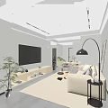 Modern Minimalist Open Living And Dining Room With Warm Ambient Lighting And Natural Wood Furniture
