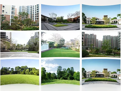 Residential Community With High Rise Buildings Low Rise Houses Green Lawns Trees And Landscaped Courtyards 3d model