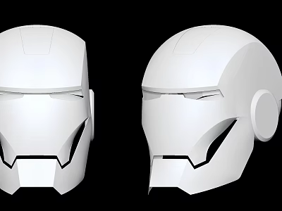 Two White Helmet 3D Model Designs With Geometric Shapes And Symmetric Features 3d model