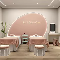 Spa Sauna Interior With Two Massage Beds Pink Sheets Small Stools And Green Plants 3d model