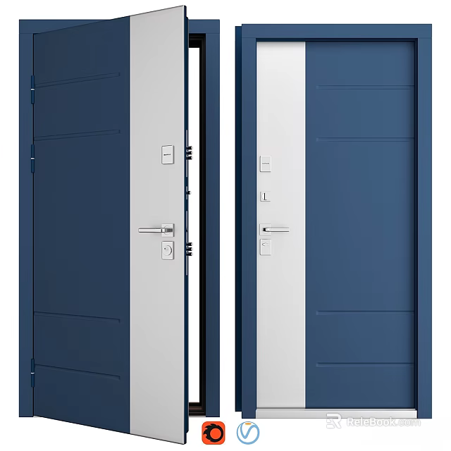 Modern Blue Doors With White Frames For Interior Home Design 3d model
