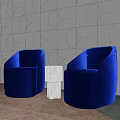 Casual Sofa Set Blue Upholstered With White Side Table And Gray Circular Wall 3d model