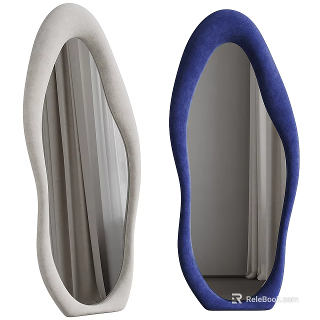 Stylish Organic Shaped Mirrors in Gray and Blue for Modern Home Decor 3d model 
