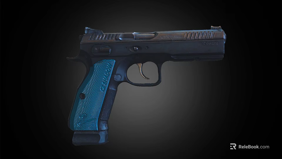 Modern Tactical Pistol With Blue Grip And Black Barrel Design Features Trigger Guard 3d model 