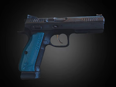 Modern Tactical Pistol With Blue Grip And Black Barrel Design Features Trigger Guard 3d model