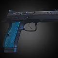 Modern Tactical Pistol With Blue Grip And Black Barrel Design Features Trigger Guard