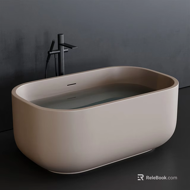 Modern Beige Freestanding Bathroom Washbasin With Black Faucet On Dark Wall And Floor 3d model 