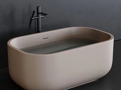 Modern Beige Freestanding Bathroom Washbasin With Black Faucet On Dark Wall And Floor 3d model