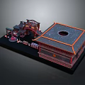 Chinese Traditional Architecture Model With Classic Roof Curved Eaves And Decorative Archway