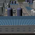 Modern Industrial Factory Building With Metal Roof Storage Tanks And Piping Systems