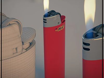 BIC Red Lighters With Flame And Storage Bag For Daily Use 3d model
