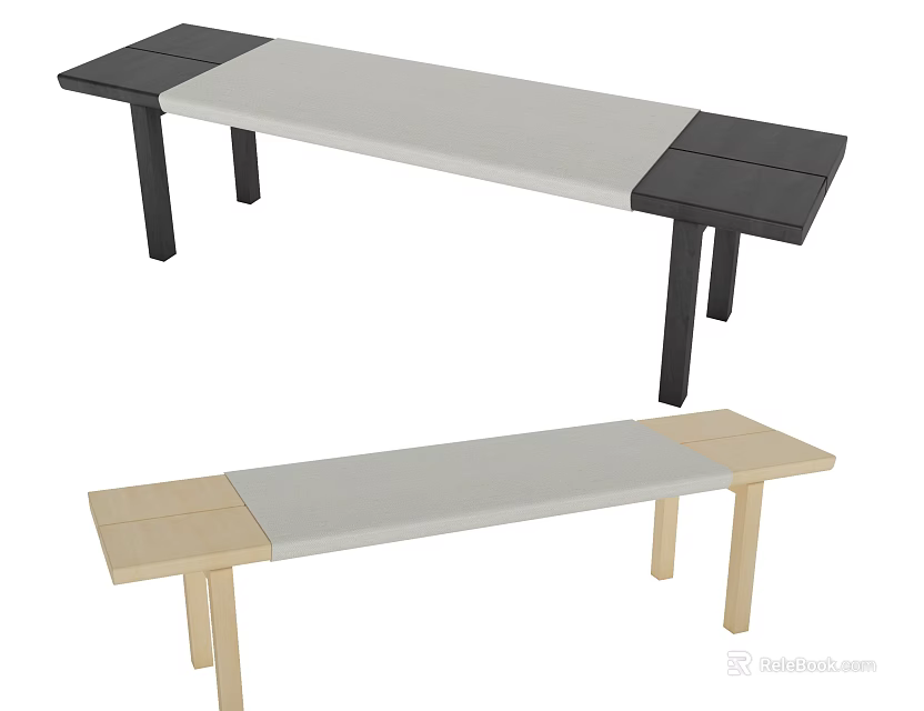 Two Stylish Bench Designs with Wooden Black Frame and Gray Comfortable Seat Modern Style 3d model 