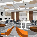 Modern Office Interior With Work Desks Computers Wall Posters And Green Plant