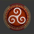 Traditional Red Round Shield With White Spiral Patterns Golden Edge Decorations And Red Border