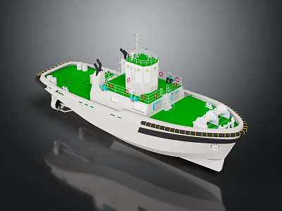Modern Water Transport Tugboat With Green Deck White Hull And Upper Structure 3d model