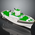Modern Water Transport Tugboat With Green Deck White Hull And Upper Structure 3d model