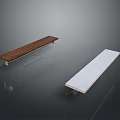 Modern Benches With Wooden And White Marble Tops And Metal Support Legs