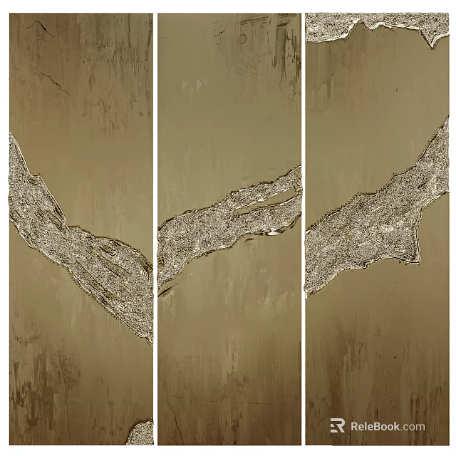 Brown Textured Wall Featuring Vertical Abstract Silver Gray Decorative Art Paintings 3d model 
