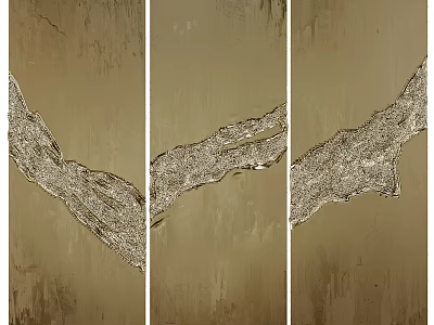 Brown Textured Wall Featuring Vertical Abstract Silver Gray Decorative Art Paintings 3d model