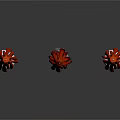 Red Outdoor Umbrellas With Three Distinct Base Colors On White Background
