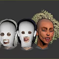 Three Character Head Models With Diverse Hairstyles And Hair Color Designs