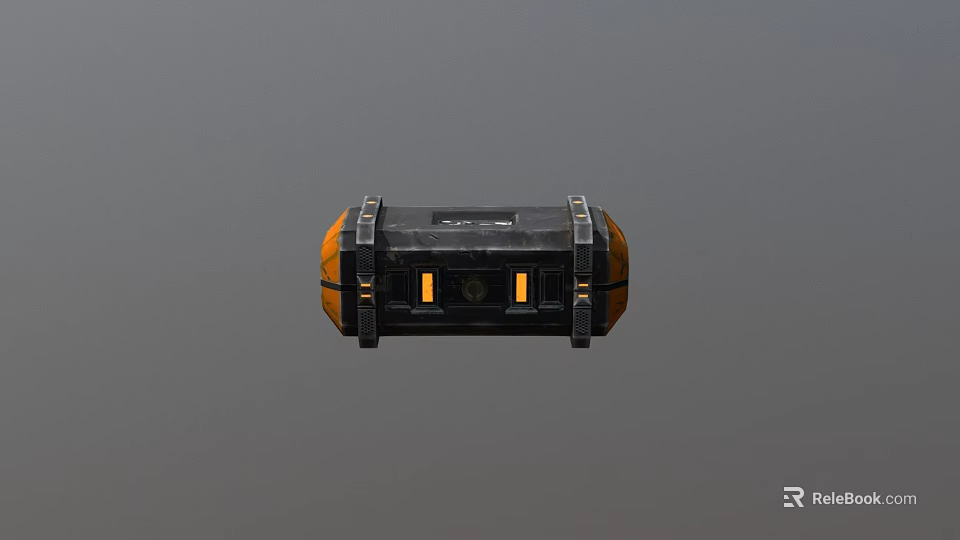 Black And Orange Rectangular Device With Metallic Frame And Glowing Yellow Elements 3d model 