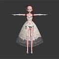 Cute Child with Brown Pigtails in White Lace Dress Arms Outstretched Wearing Blue Shoes