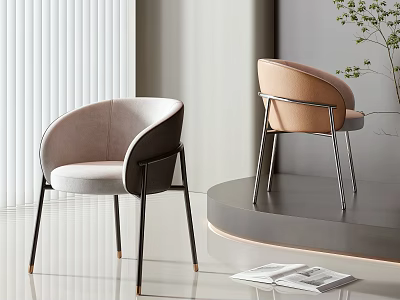 Modern Upholstered Single Chairs With Curved Back Light Gray Tan Velvet And Metal Legs 3d model