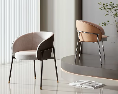 Modern Upholstered Single Chairs With Curved Back Light Gray Tan Velvet And Metal Legs 3d model