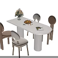 White Rectangular Dining Table Set with Wooden Leg Chairs and Flower Vase Fruit Plate Magazine