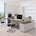 Modern Office Desk Workstation With Computer Monitors Office Chairs And Window View 3d model