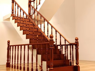 Classic Wooden Staircase With Handrail And Balusters In Indoor Design And Steps 3d model