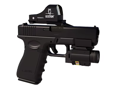 Black Modern Pistol with COOER Red Dot Sight and Tactical Light Attachment 3d model