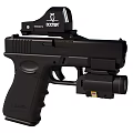 Black Modern Pistol with COOER Red Dot Sight and Tactical Light Attachment