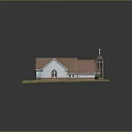 Church Building Model With Red Roof White Walls Cross On Roof And Lawn Pathway