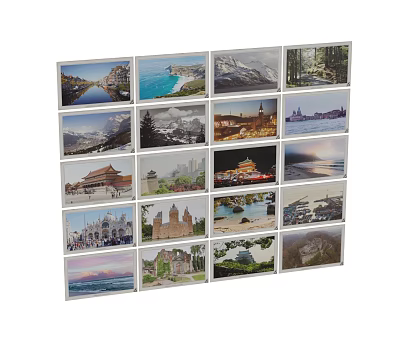16 Various Landscape Artworks Collection With Seascape Mountain City Architecture Views In Grid Arrangement 3d model