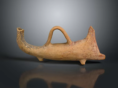 Ancient Clay Daily Household Vessel With Decorative Handle Patterns And Support Feet Design 3d model