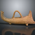 Ancient Clay Daily Household Vessel With Decorative Handle Patterns And Support Feet Design