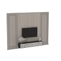 Elegant Modern TV Background Wall With Vertical Stripes Gypsum Lines Marble TV Stand Vase Sculpture