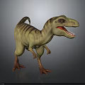 Realistic 3D T Rex Dinosaur Model With Open Mouth Sharp Teeth And Brown Stripes 3d model
