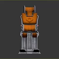 Futuristic Orange And Silver 3D Model Seat Featuring Glowing Blue Base And Armrests