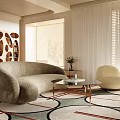 Modern Living Dining Room With TV Wall Shelves Coffee Table And Artwork