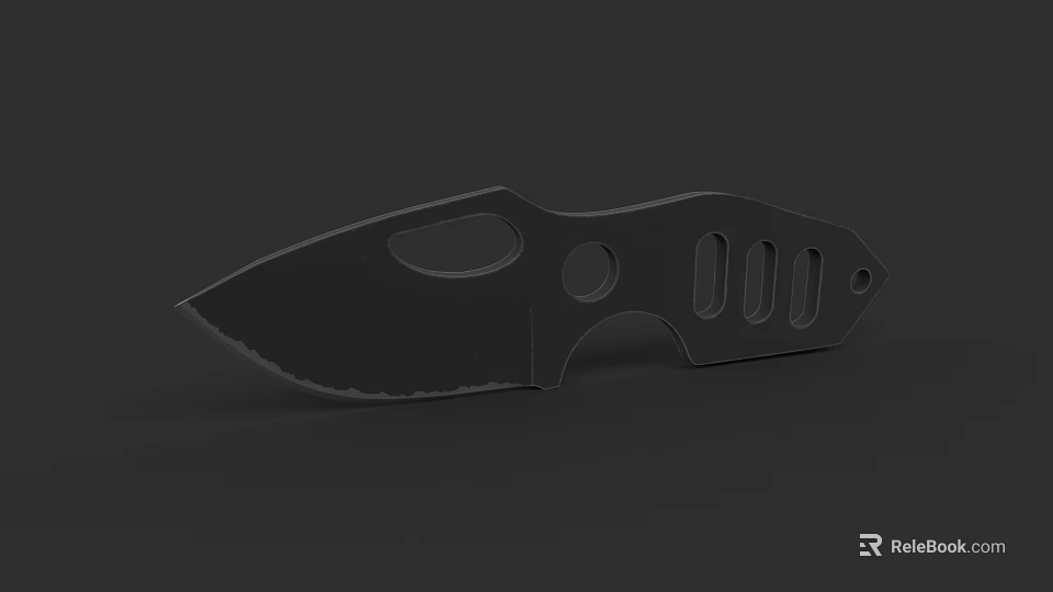 Black Tactical Knife With Sharp Blade Ergonomic Handle And Hole Pattern Design 3d model 