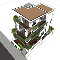 Modern Detached Villa Exterior With Glass Windows Balconies Green Plants And Car At Entrance