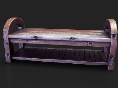 Rustic Wooden Storage Shelf With Two Tier Design And Natural Solid Wood Finish 3d model